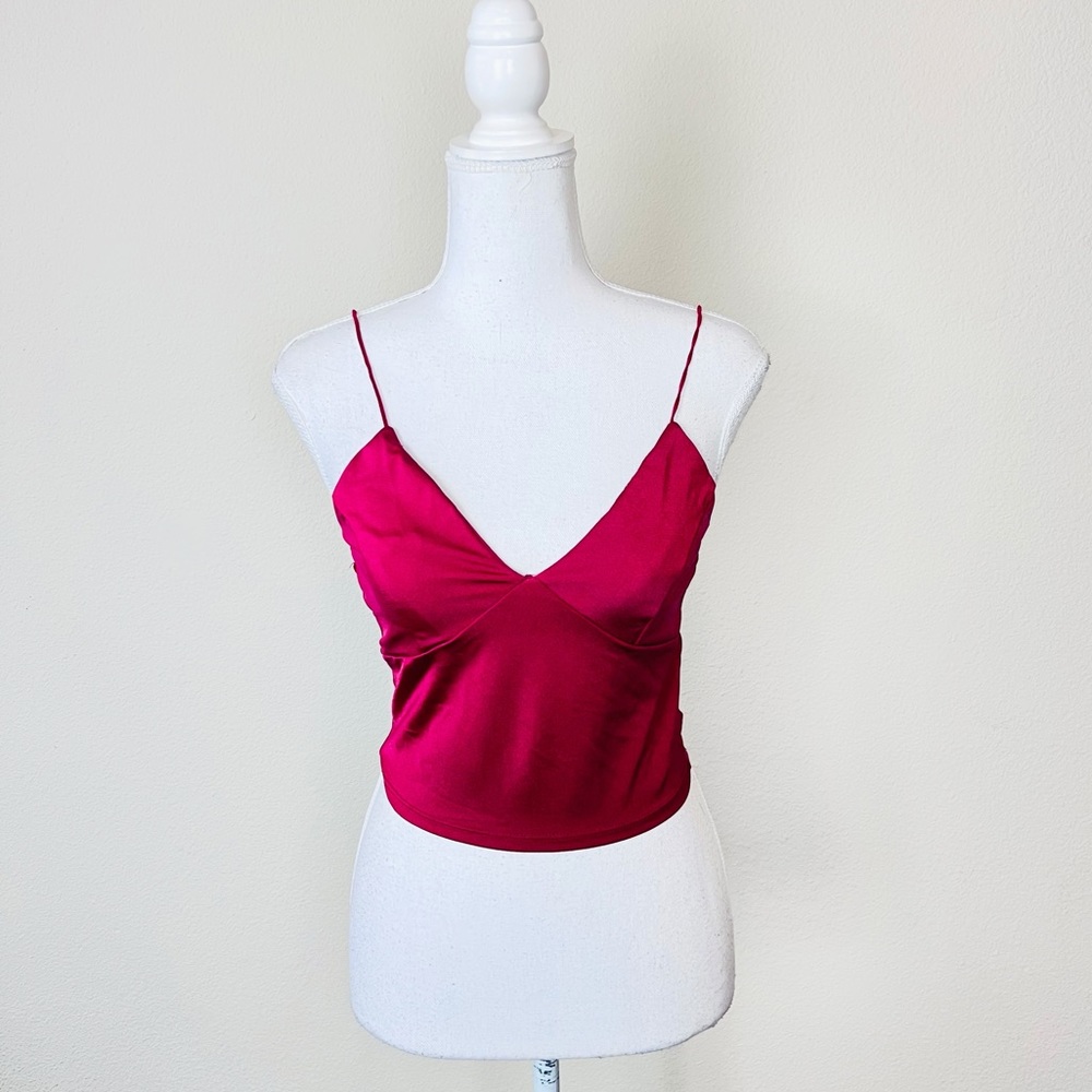 Fashion Nova Red Slinky Thin Bungee Strap Bustier Corset ‘My Fave’ Crop Top